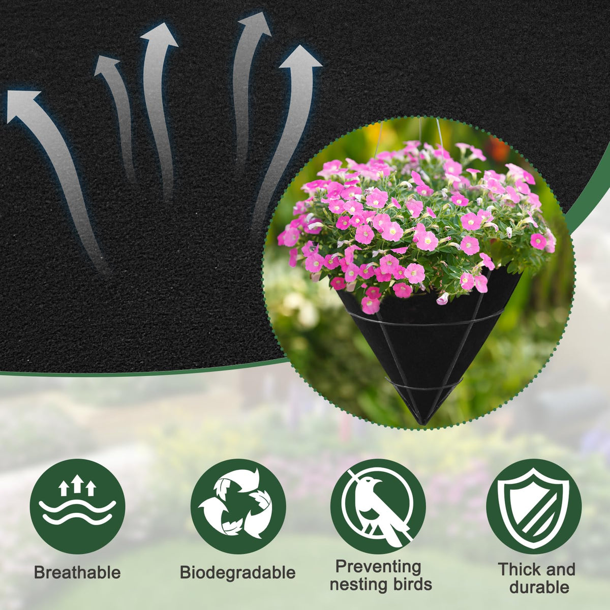 Emsiok 12-inch liner fits standard hanging baskets easily