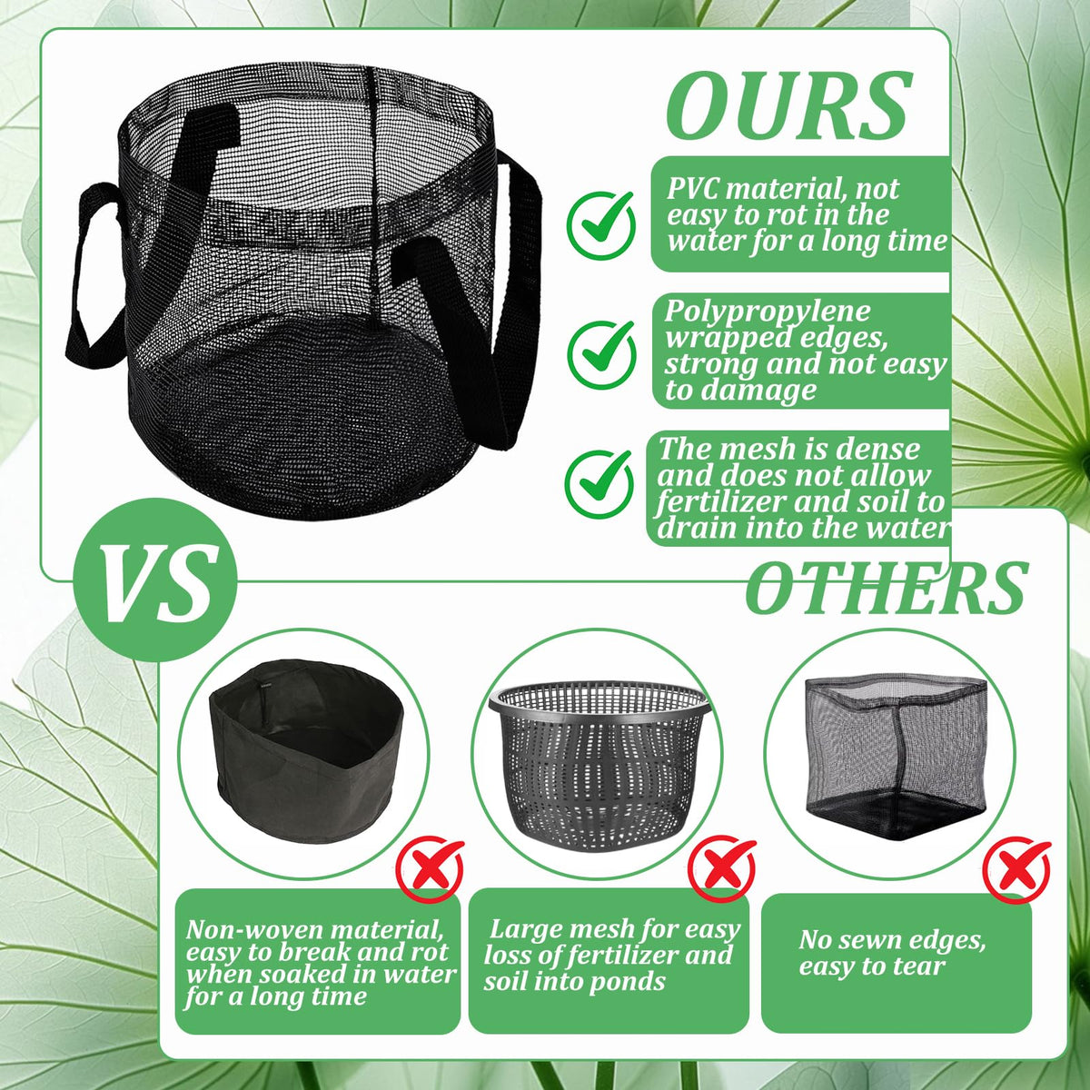 Emsiok pond baskets with handles for easy transport and reuse