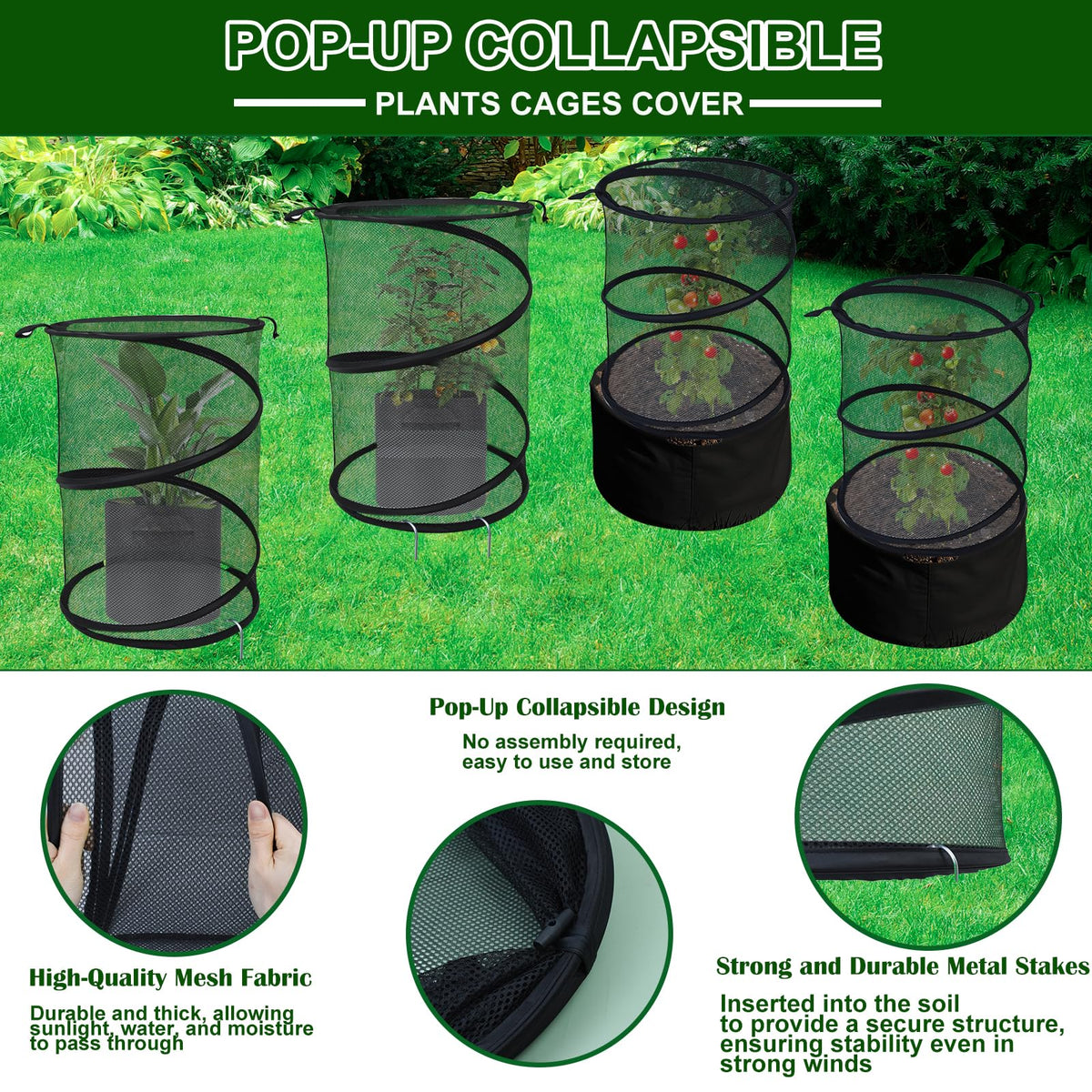 Emsiok sturdy steel-frame plant cage provides durable outdoor protection.