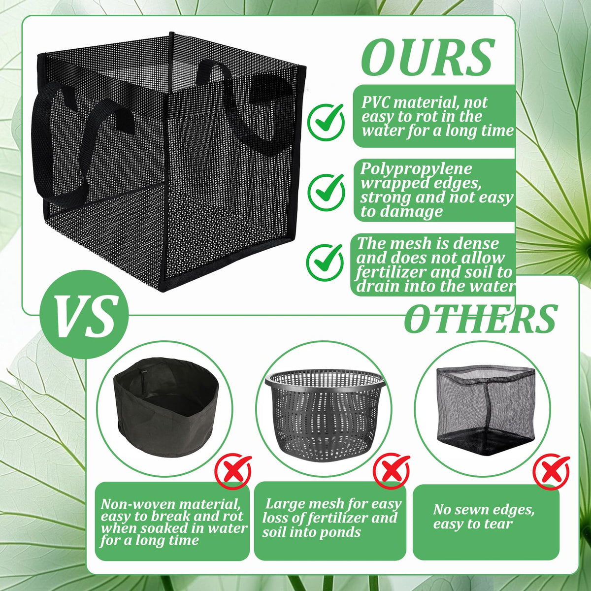 Emsiok thick PVC mesh demonstrates durable pond basket construction