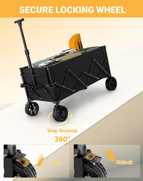 EMSLX wagon all-terrain-wheels glide over sand and grass with ease.