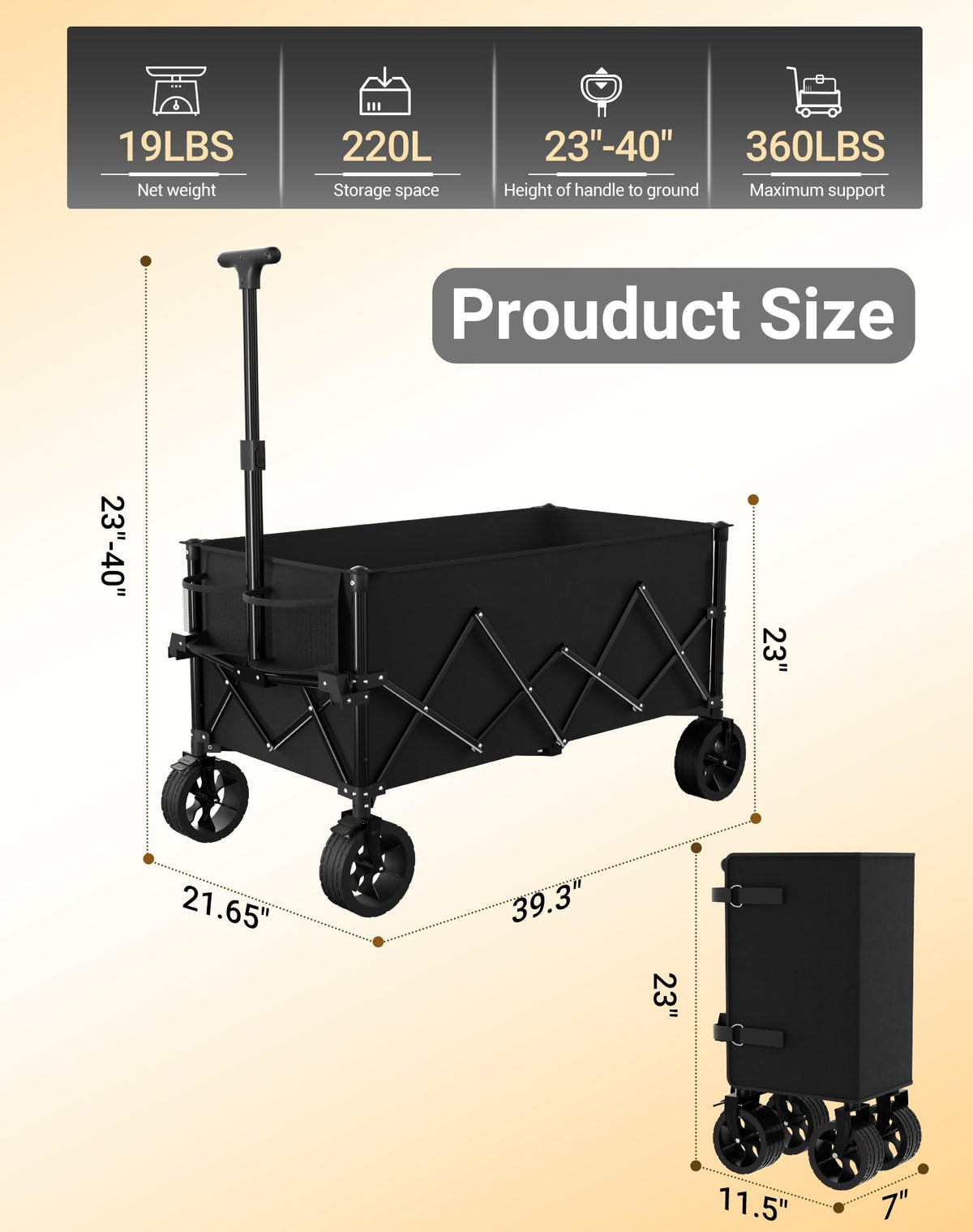 EMSLX wagon folding-compact-storage demonstrates easy transport and space saving.