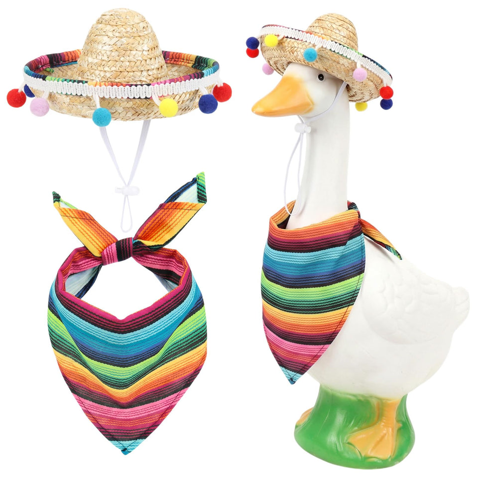 EMUTOL porch goose outfit with sombrero enhances garden decor for festive events