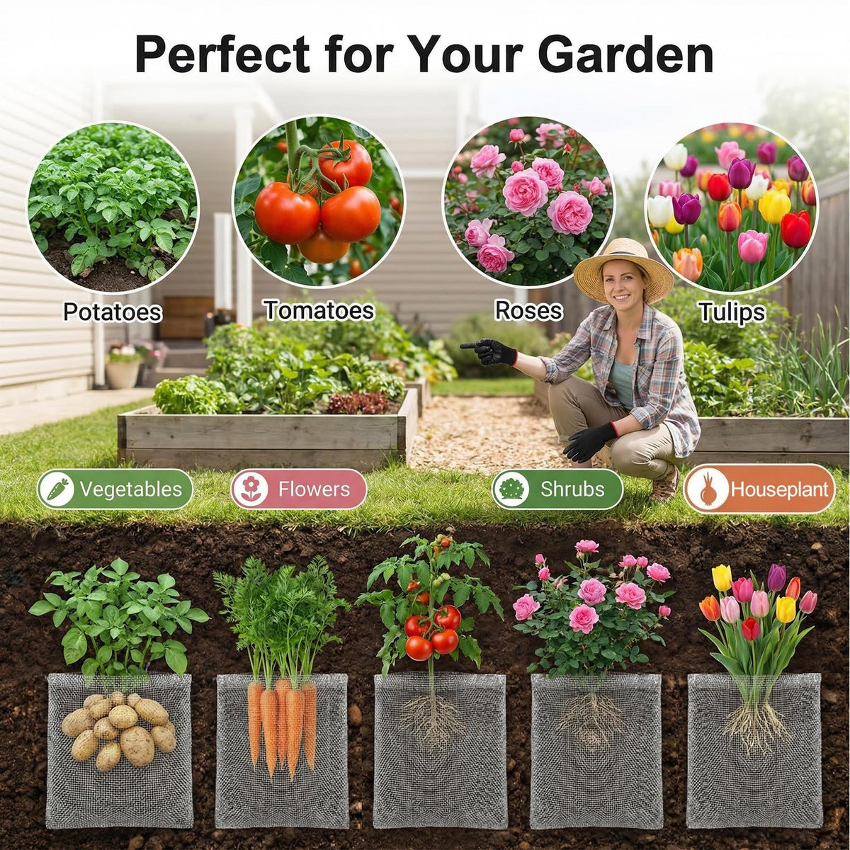 Emycool gopher baskets used with potted plants for root safety.