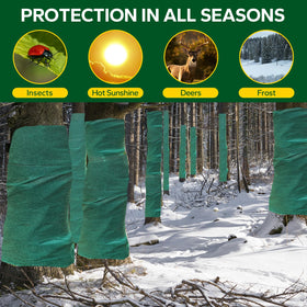 Emycool tree wrap deters deer from chewing the trunk.