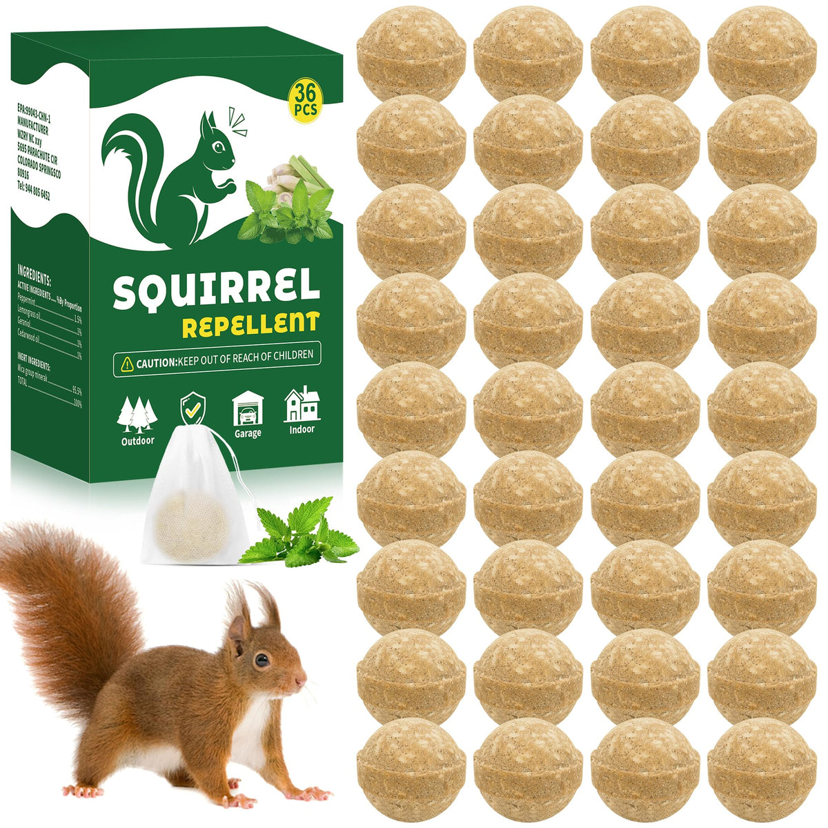 Enbabbor 36pcs Squirrel Repellent packaging shown for garden protection