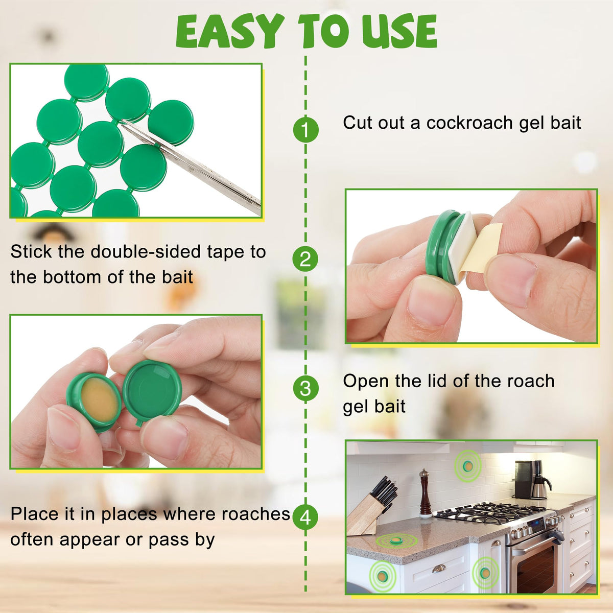 Enbabbor cockroach gel bait under-sink placement targets roach paths.