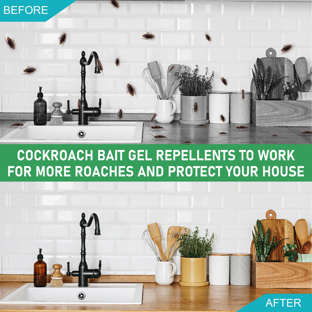Enbabbor cockroach gel bait applied in a kitchen corner area