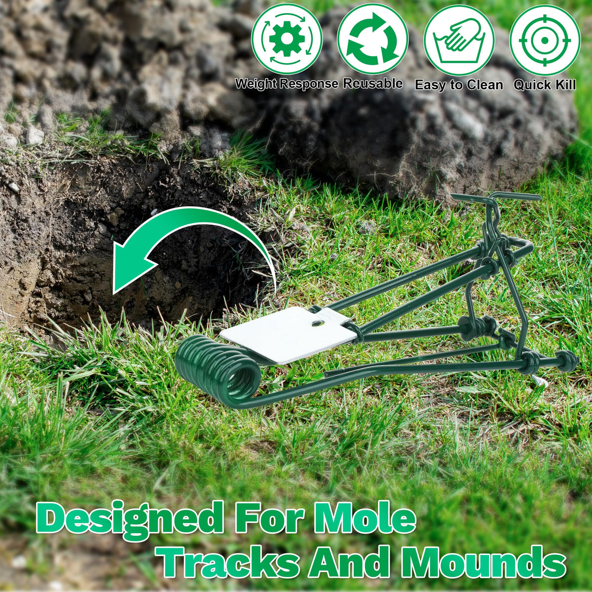 Enbabbor mole trap shown for underground installation along a tunnel