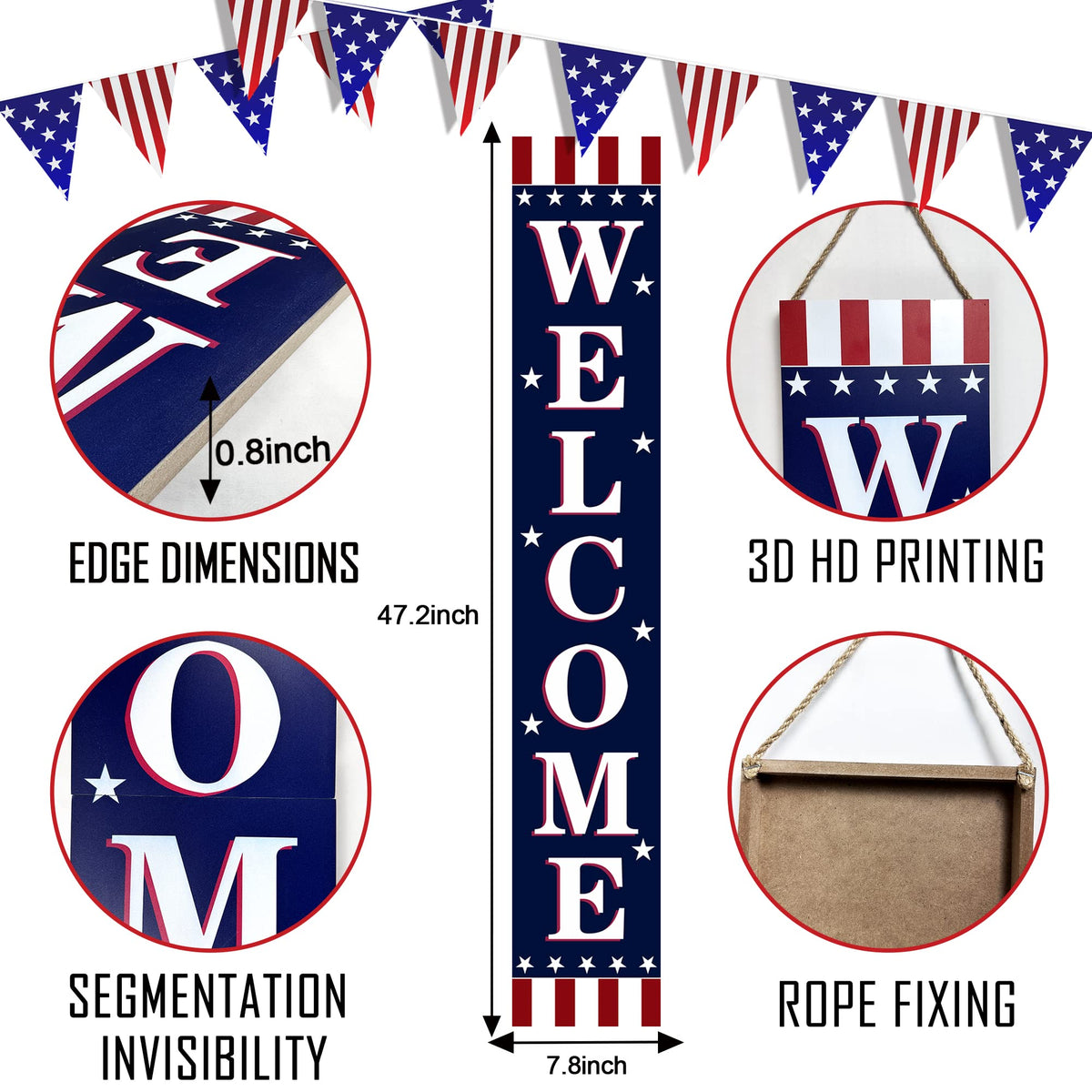ENCHAN patriotic three-panel sign welcoming guests at entryways, patios, and yards