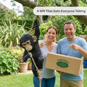 The Enchanted Garden resin monkey is a large statement piece for tropical-inspired spaces.