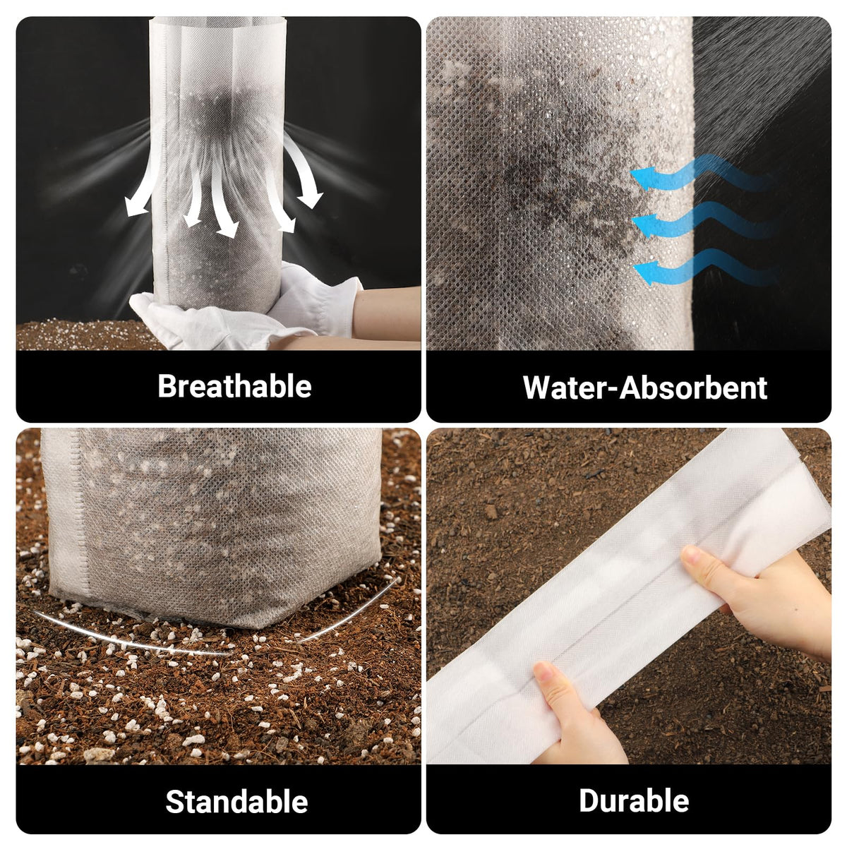 ENPOINT Fabric Grow Bags stacked for compact storage and transport.