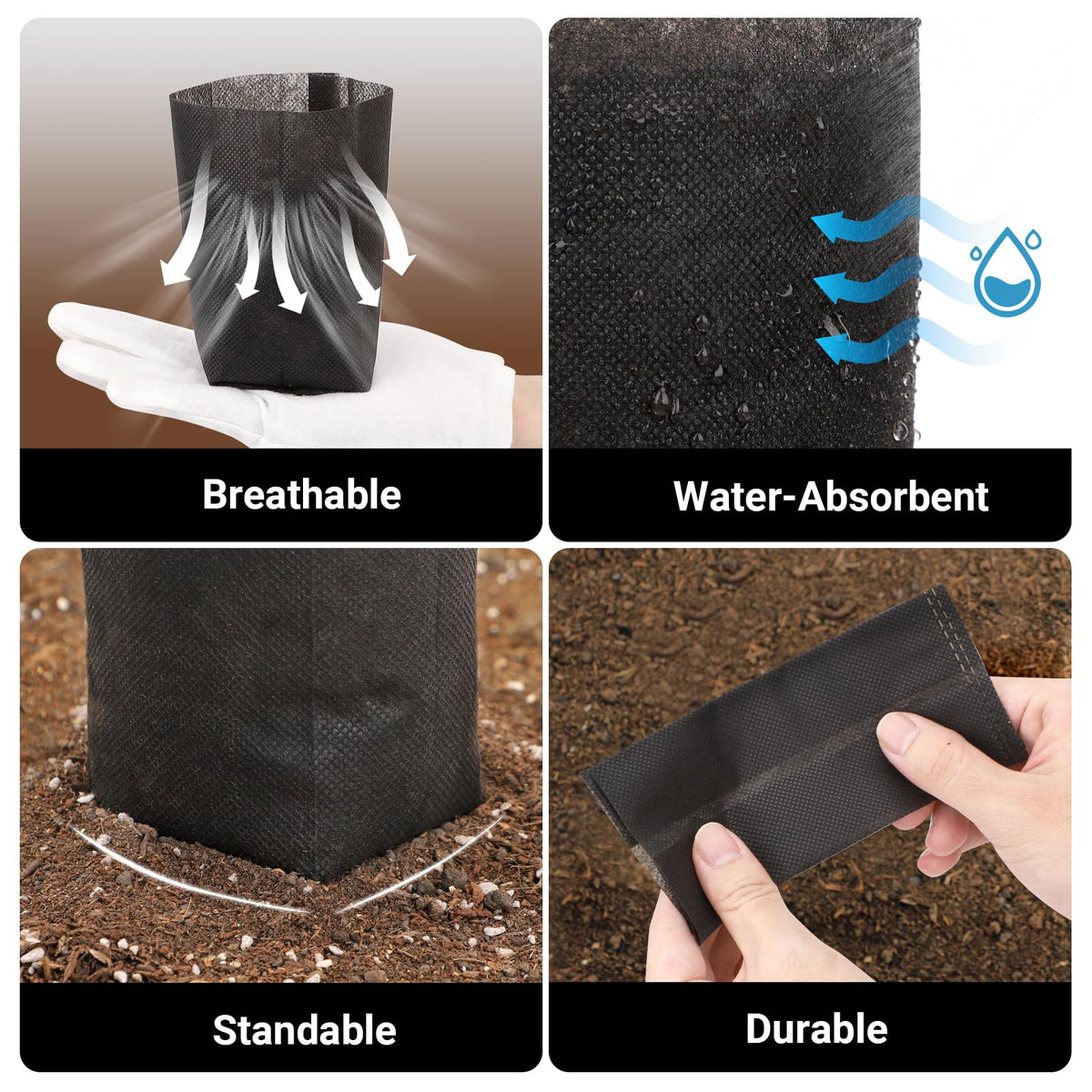 ENPOINT grow bags close-up non-woven fabric highlighting breathable design.