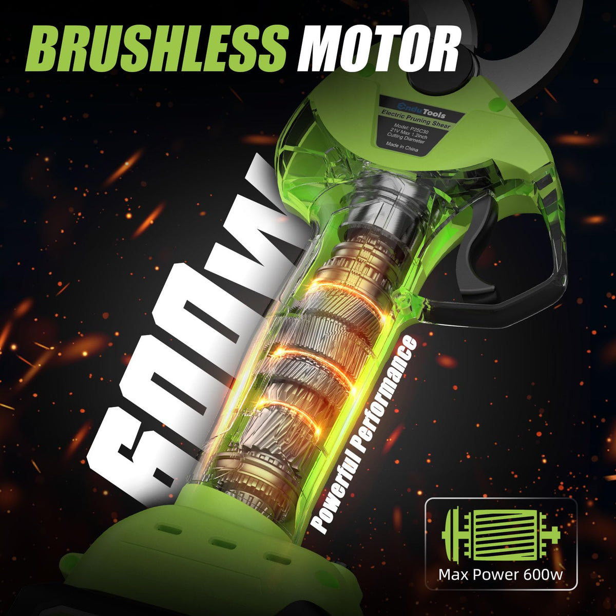 EnduTools brushless motor delivers smooth power during branch cuts.
