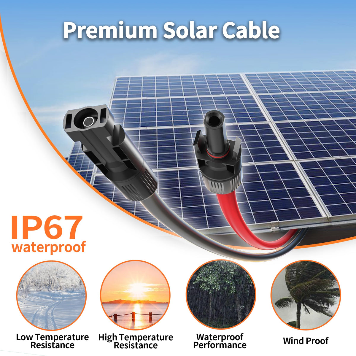 Energeaster UV-resistant solar extension cable designed for outdoor use.