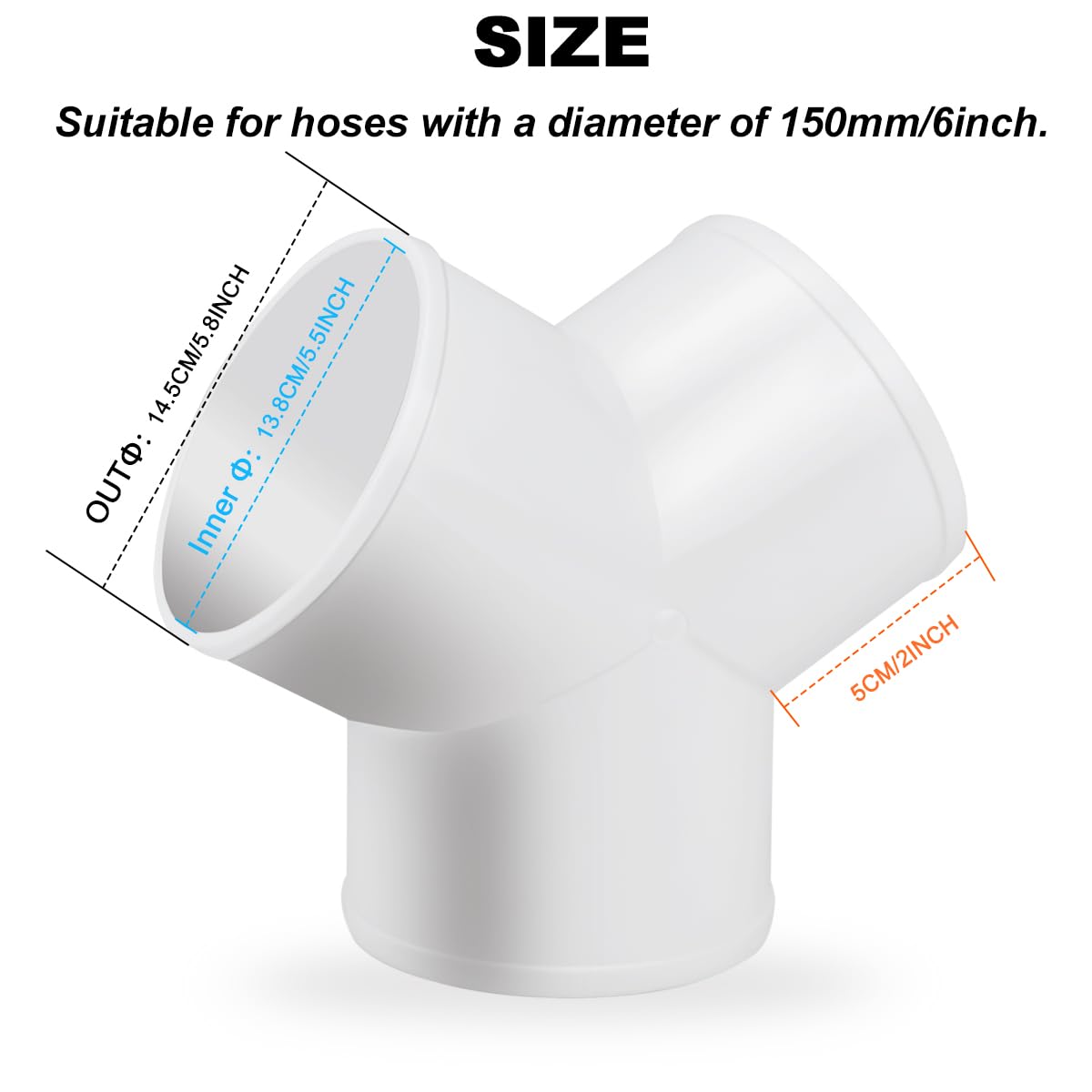 Enenes 3-way duct connector side view highlighting smooth interior for reduced resistance