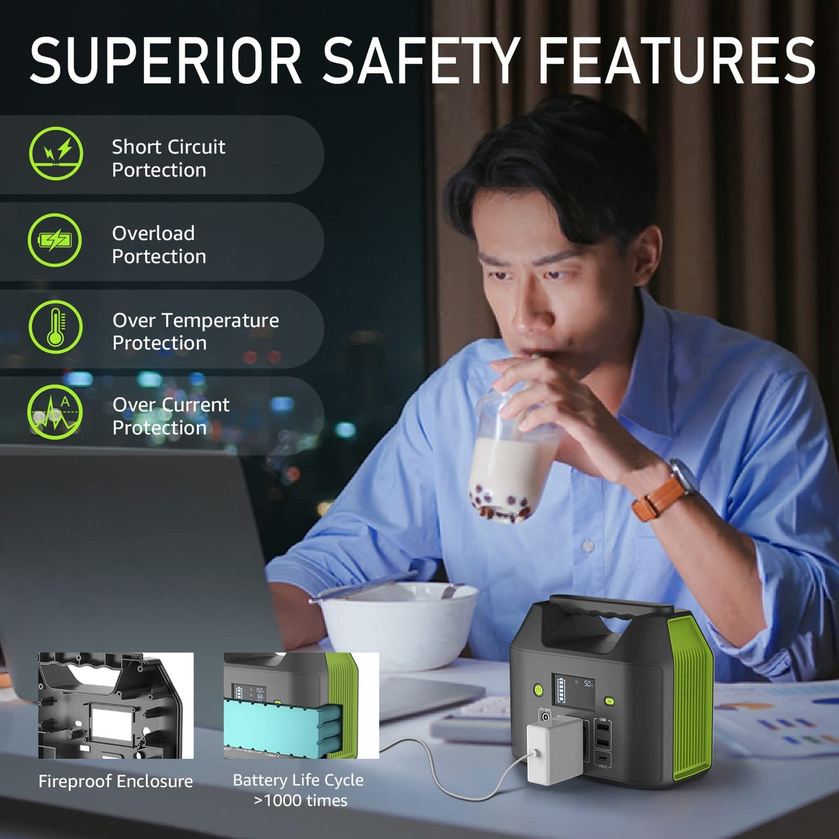 EnginStar 155Wh power station LED light mode provides emergency illumination.