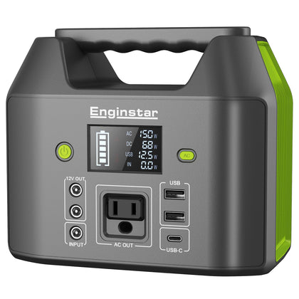 EnginStar portable power station front view shows compact, travel-ready design