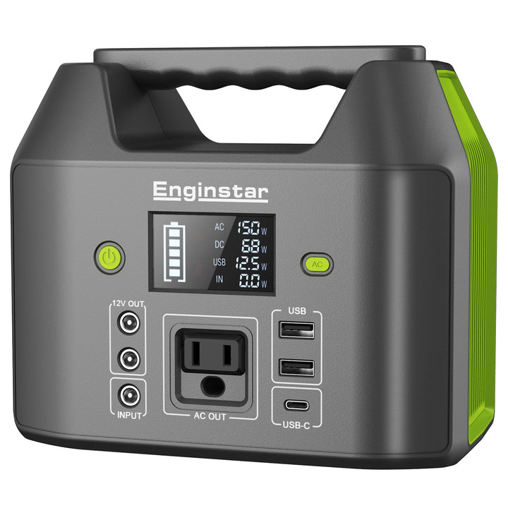 EnginStar portable power station front view shows compact, travel-ready design