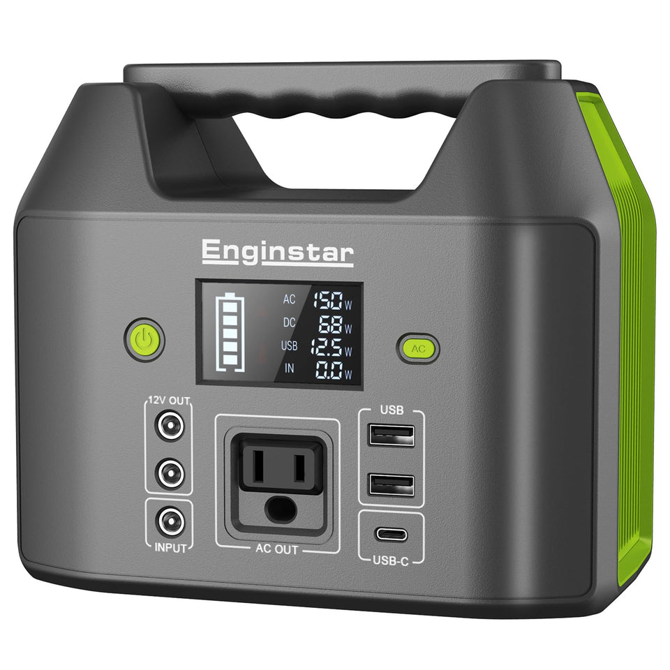 EnginStar portable power station front view shows compact, travel-ready design