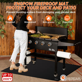 ENGPOW firepit mat showing fire resistance and embers containment outdoors.