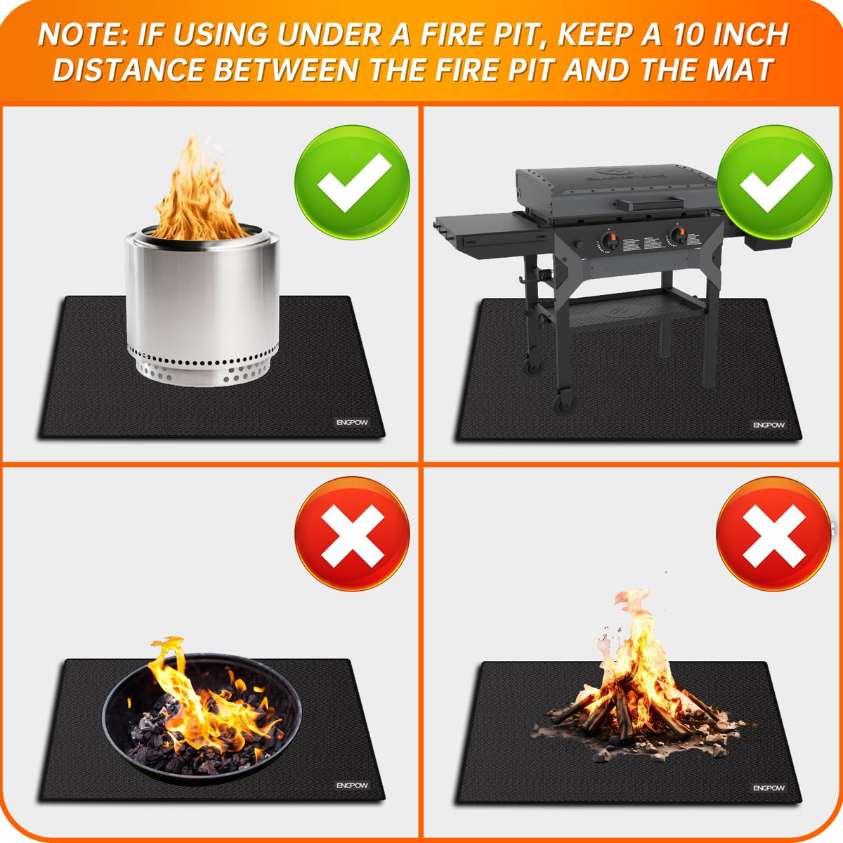 ENGPOW indoor fireplace protector placed beneath a hearth to catch embers.