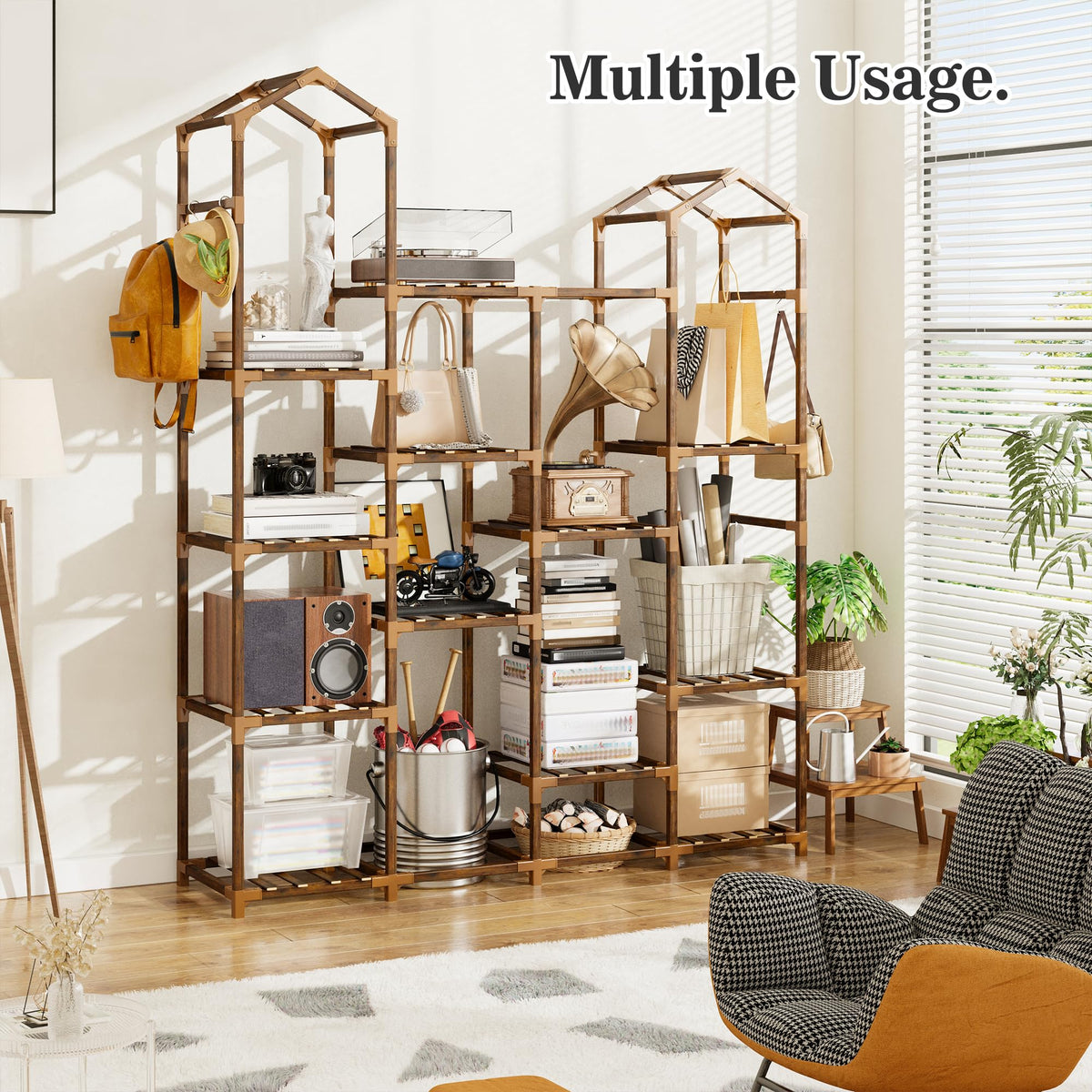 EnHomee corner plant stand holds 15–21 pots, ideal for compact spaces.