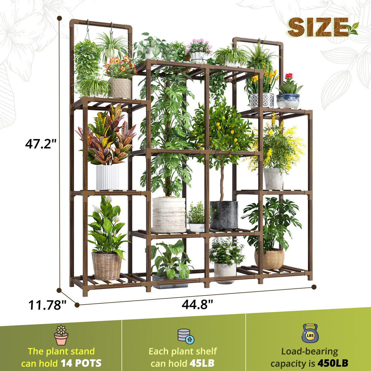EnHomee plant stand crafted from carbonized eucalyptus wood for durability outdoors.