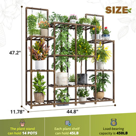 EnHomee plant stand crafted from carbonized eucalyptus wood for durability outdoors.