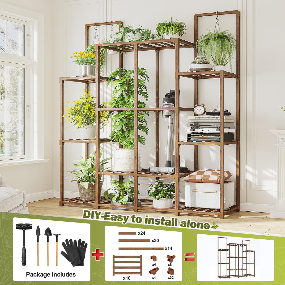 EnHomee plant stand in indoor-outdoor setting ready for patio or living room use.