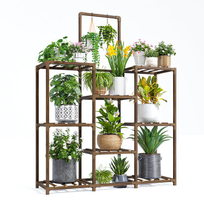 EnHomee plant stand shows large capacity for 10–12 pots in a sunny display