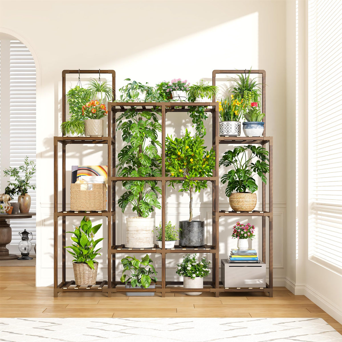 EnHomee plant stand supports heavy pots up to 45 lbs per shelf.