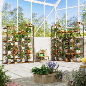 EnHomee wide shelves create a lush, layered plant gallery.