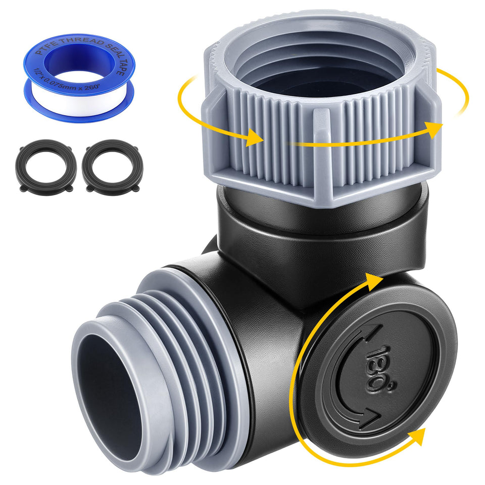 Enhon 180-360 swivel connector shown to prevent hose kinks during daily watering
