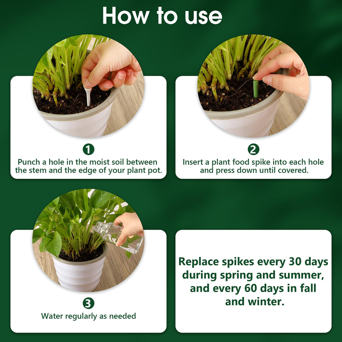 Enhon fertilizer spikes packaging shown, convenient 3-pack for easy care