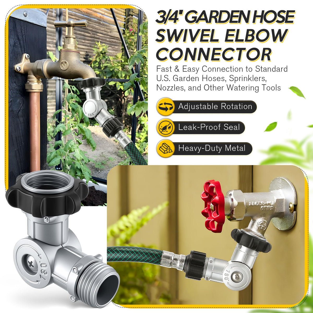 Enhon metal hose adapter with rugged outdoor durability.