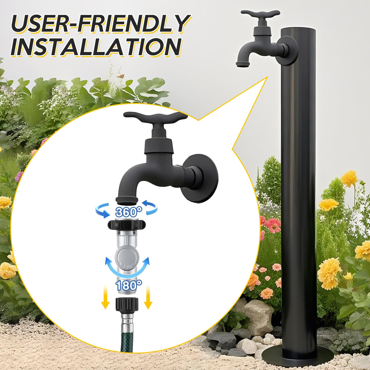 Enhon easy outdoor watering setup with swiveling connector.