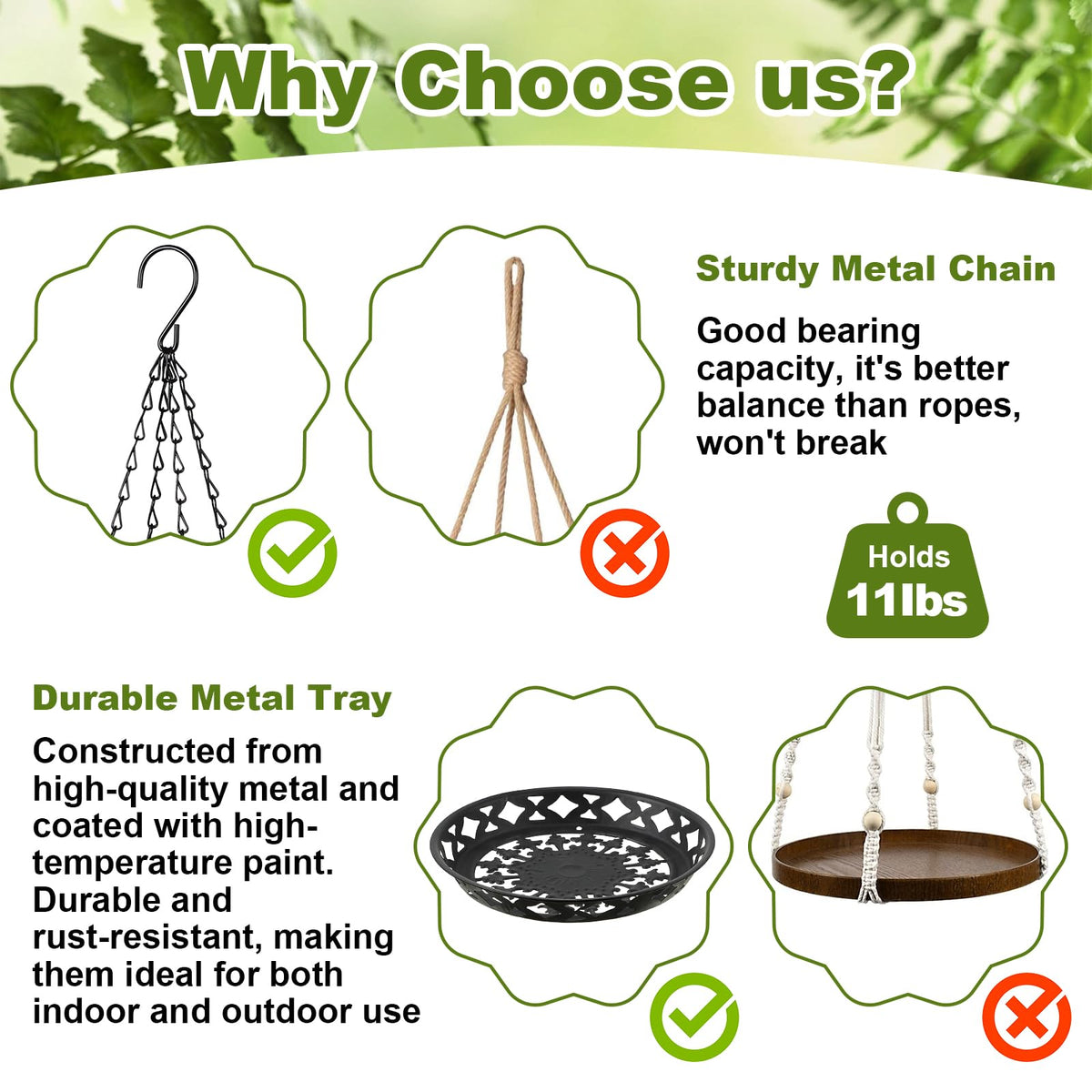 Enhon plant hanger four chains provide stability for heavier pots.