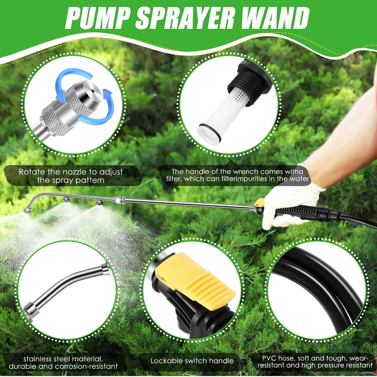 Enhon pump sprayer wand with filter in handle for cleaner spray