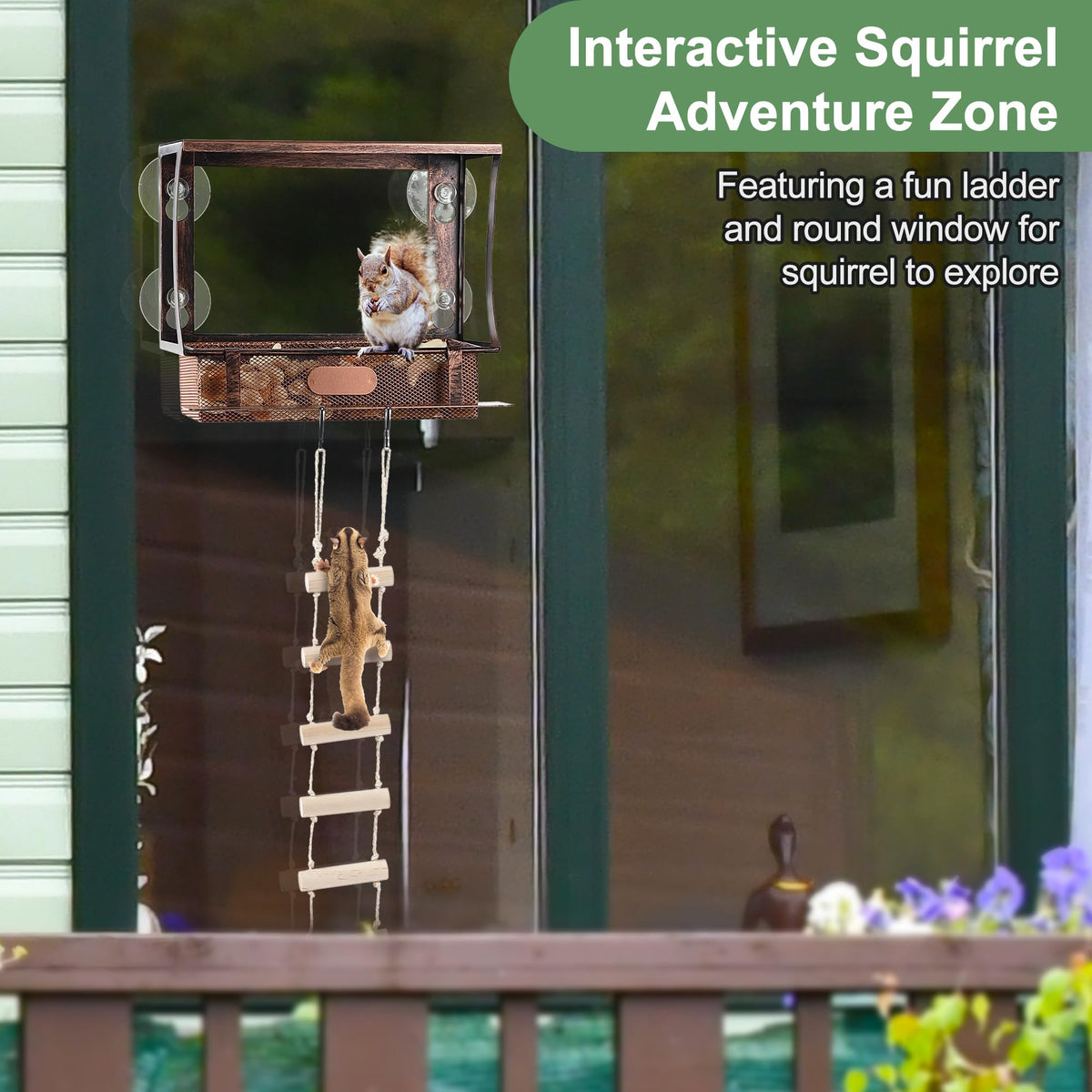 Enhon Window Squirrel Feeder durable metal construction resists rust for outdoors.