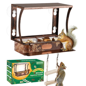 Enhon Window Squirrel Feeder front view, ideal for close wildlife viewing from indoors.