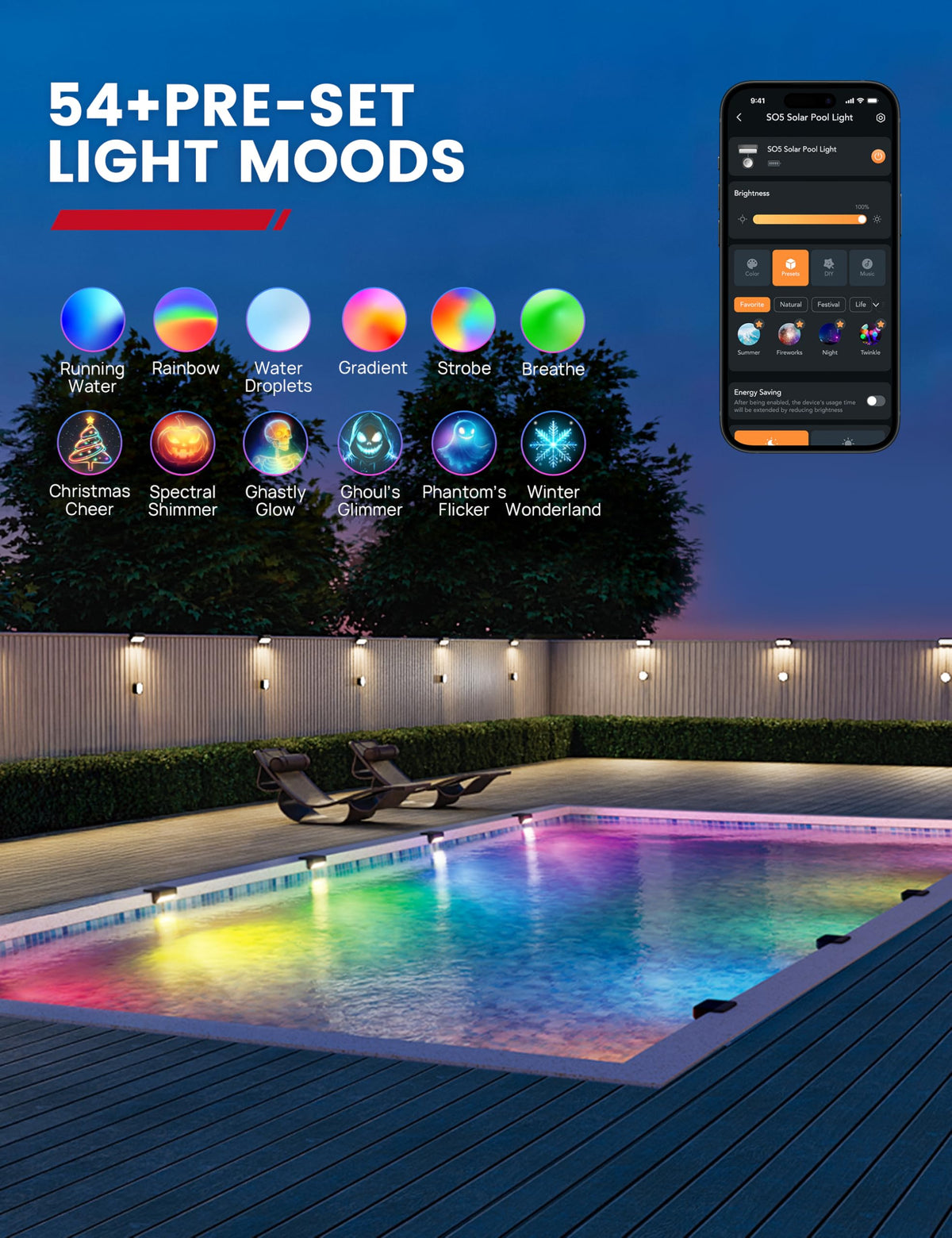 Enhulk LED pool light color-cycle showcases dynamic hues for mood settings