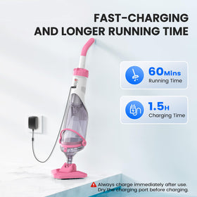 Enhulk rechargeable battery provides up to 60 minutes of cordless cleaning.