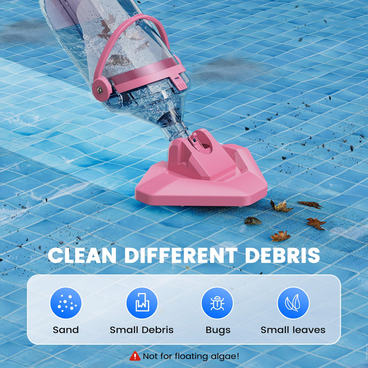 Dual head cleaning with triangular brush reaches corners and tight spots.