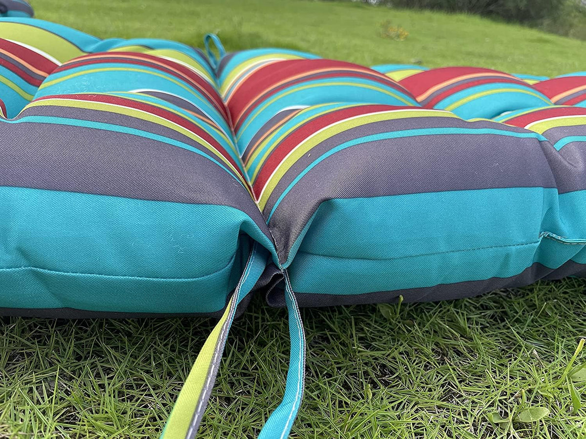 Enipate cushion with fabric ties and back band keeps fabric neat