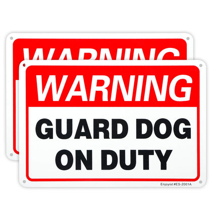 Enjoyist guard dog sign on duty 10x7 with high night visibility.