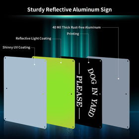 Enjoyist aluminum sign close-up showing .040 rust-free construction and UV fade resistance.