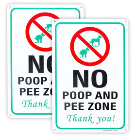 Enjoyist No Pee and Poop Zone yard sign in 12x8 inches, rust-free aluminum, ideal outdoors.