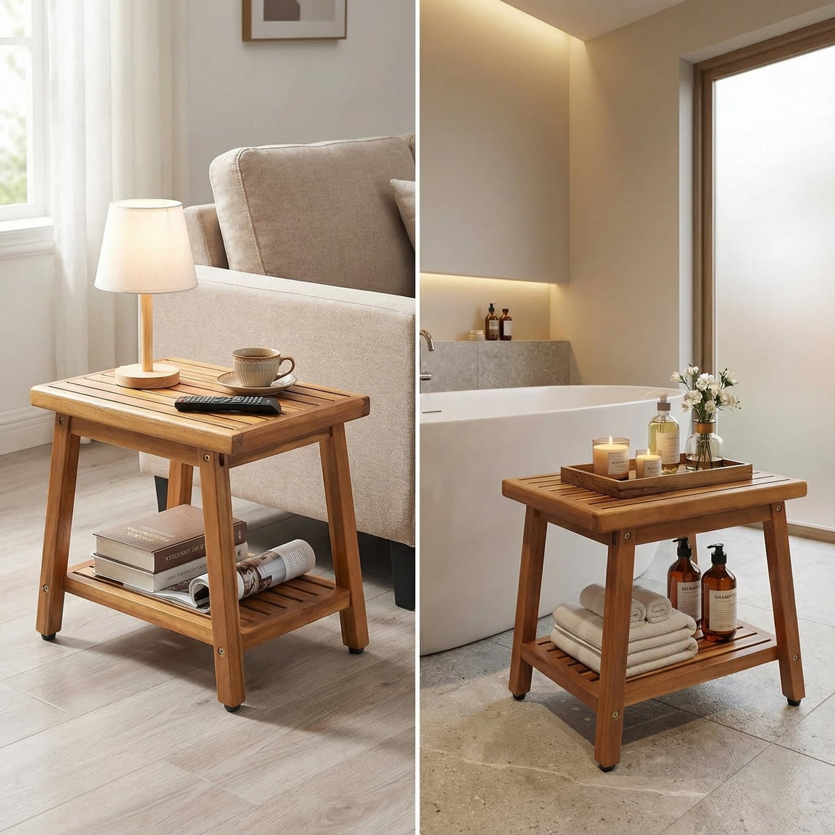 ENKEZI solid acacia wood withstands static loads for stable placement near seating.