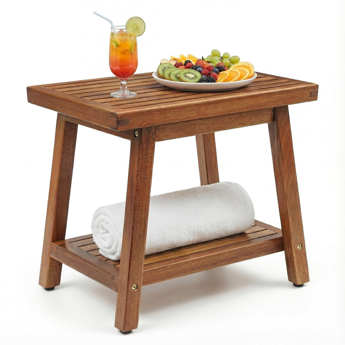 ENKEZI small acacia 16 inch outdoor side table ideal beside lounge chairs.